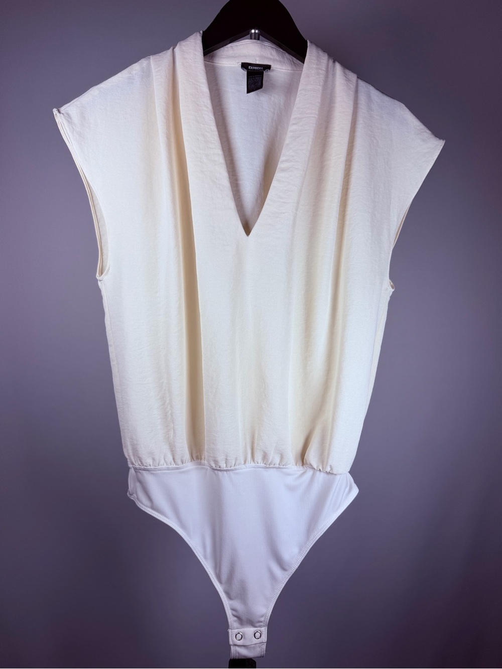 Express Cream V-Neck Cap Sleeve Bodysuit